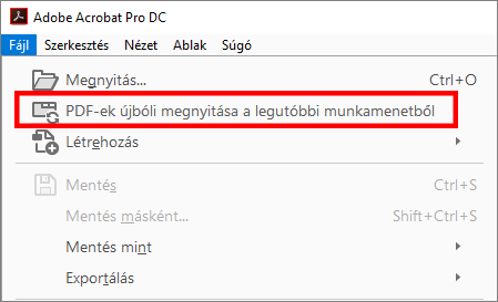 PDF-ek újbóli megnyitása az legutóbbi munkamenetéből