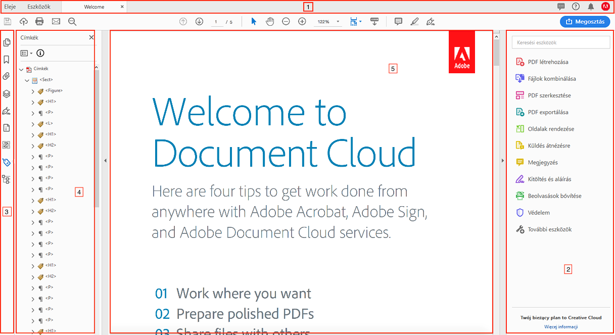 Új VoiceOver-konténerek a Dokumentum nézetben