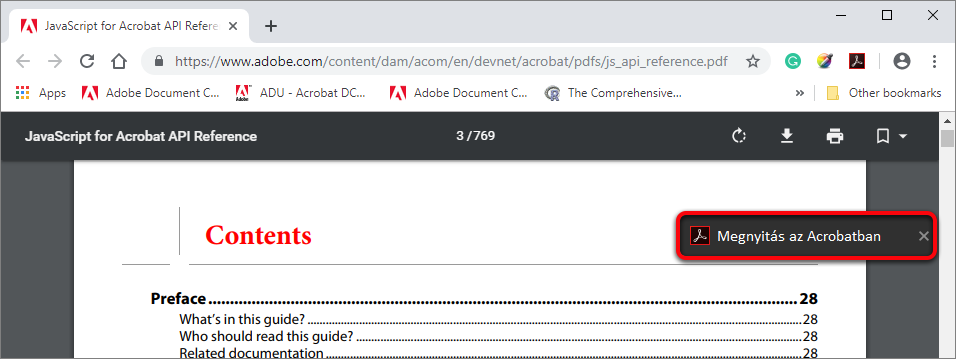 Megnyitás az Acrobat programban a Chrome-ból