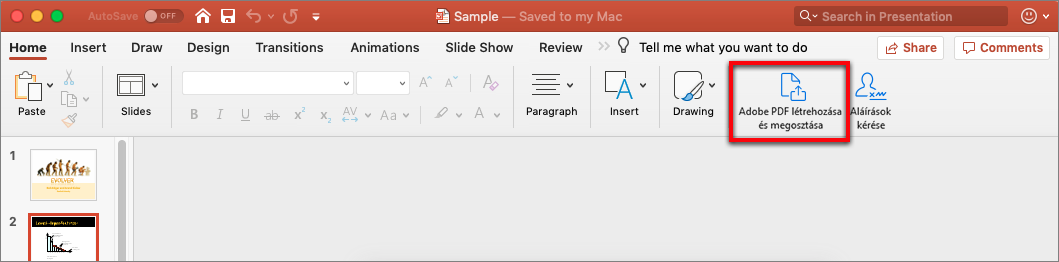 PDF-ek létrehozása és megosztása a Word vagy a PowerPoint programból Mac eszközön