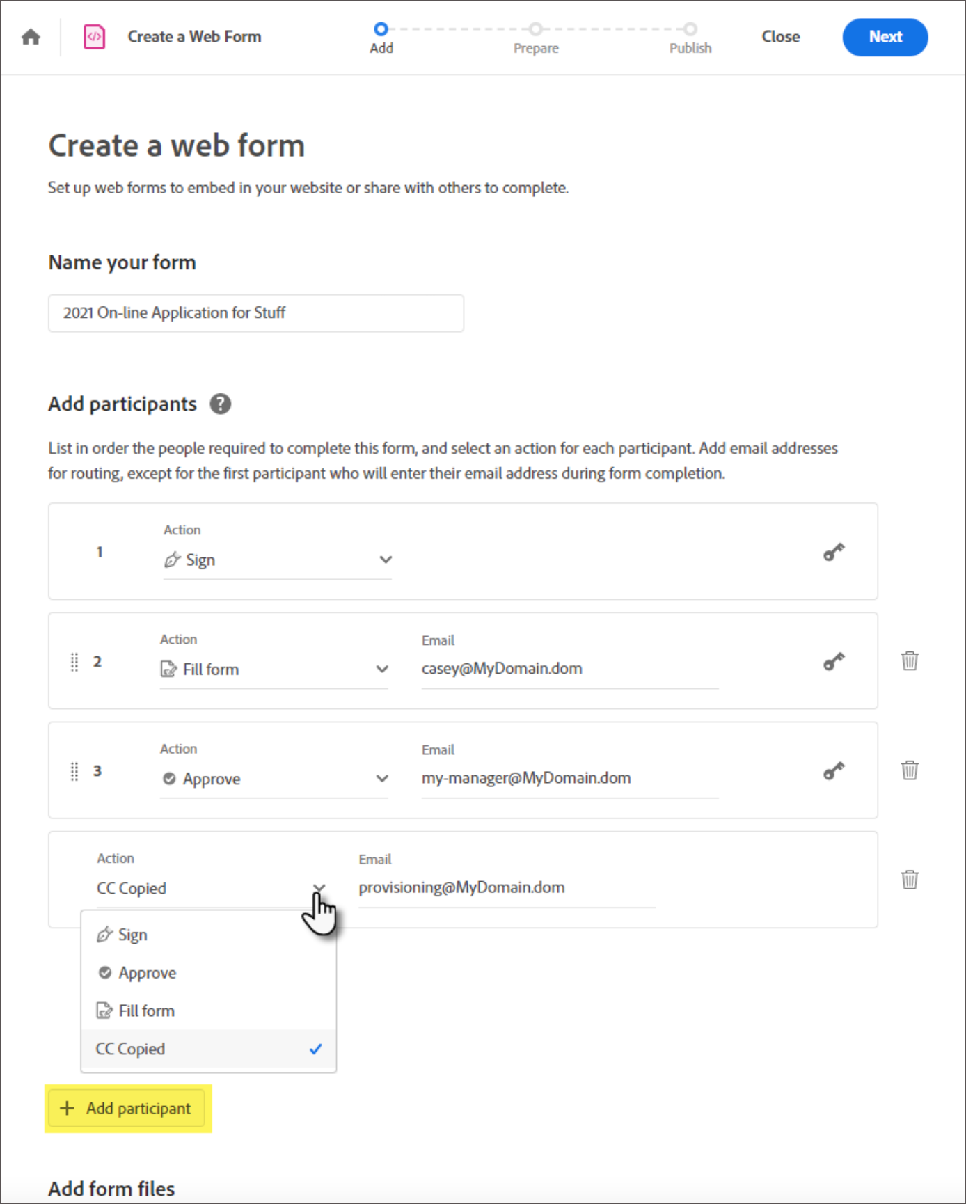 Résztvevők hozzáadása