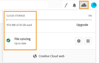 Felhőalapú tárhely megtekintése a Creative Cloud asztali alkalmazásban