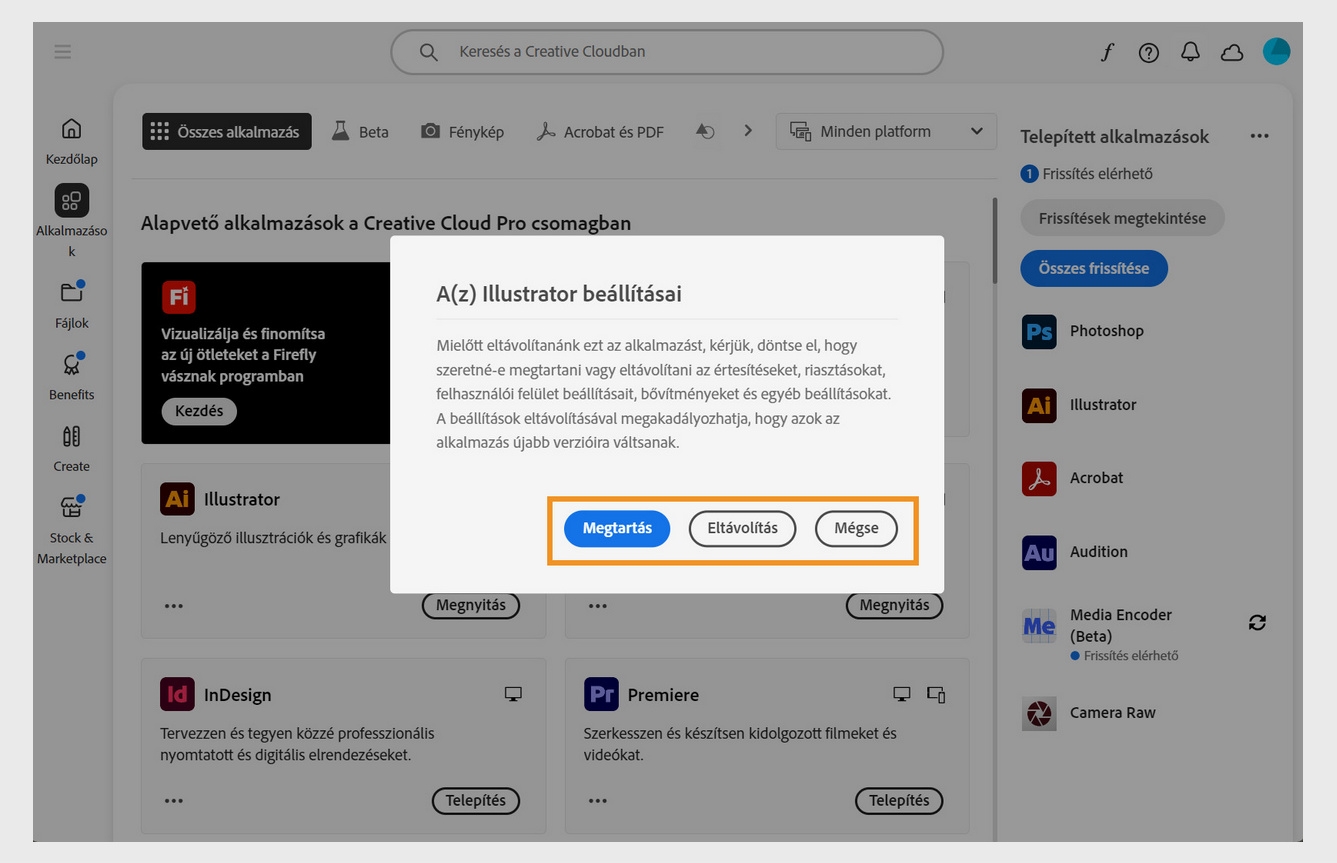 A beállítások ablakban megjelenik a kérdés, hogy szeretné-e megtartani vagy eltávolítani az értesítéseket, figyelmeztetéseket, beépülő modulokat és egyéb beállításokat. Az eltávolítási folyamatot is megszakíthatja. Egy számítógép képernyőképe