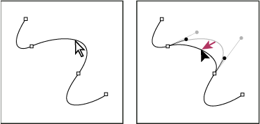 Ívelt szegmens kijelölése kattintással, majd módosítás húzással