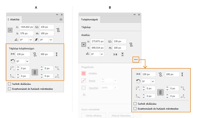 Az élő alakzatok beállításainak megadása