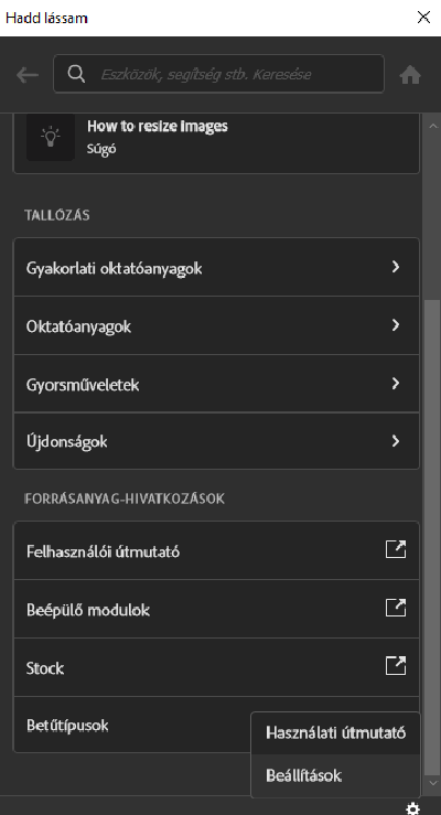 A Felfedezés panel használata