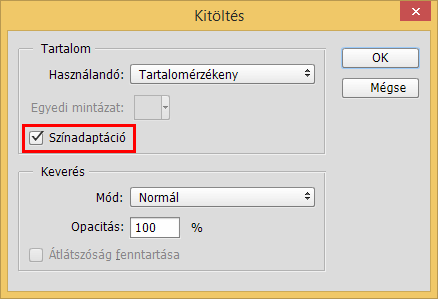 Photoshop – Tartalomérzékeny kitöltés a Színadaptáció beállítással