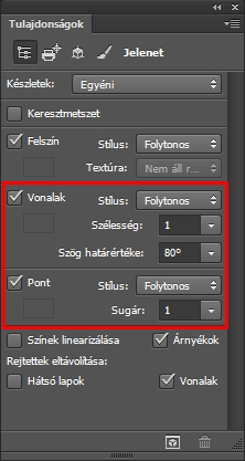Photoshop – Vonal/pont-sugárkövetés a Tulajdonságok panelen