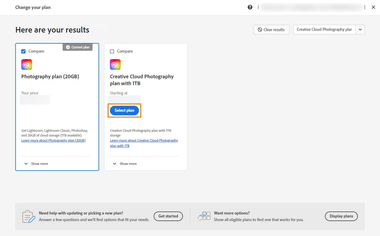 Pelajari cara mengubah paket atau langganan Adobe Anda.