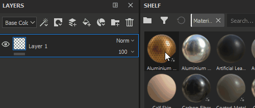 you can drag and drop a material from the asset panel to the layer stack