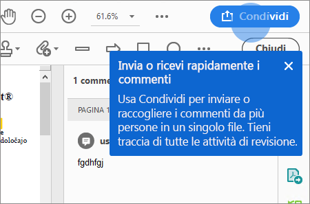 Suggerimento di Acrobat per condividere un PDF per la revisione