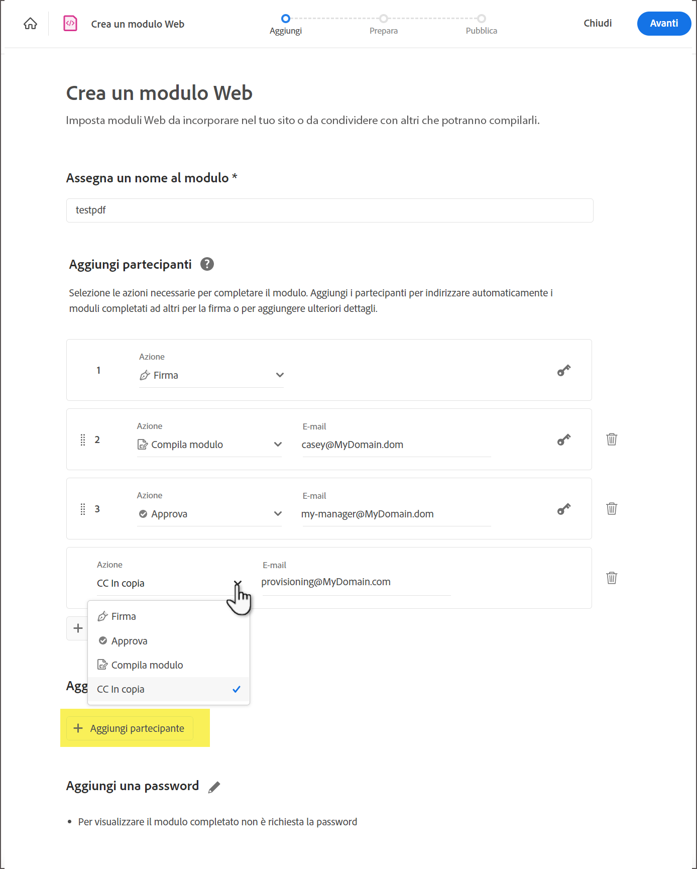 Aggiungi partecipanti