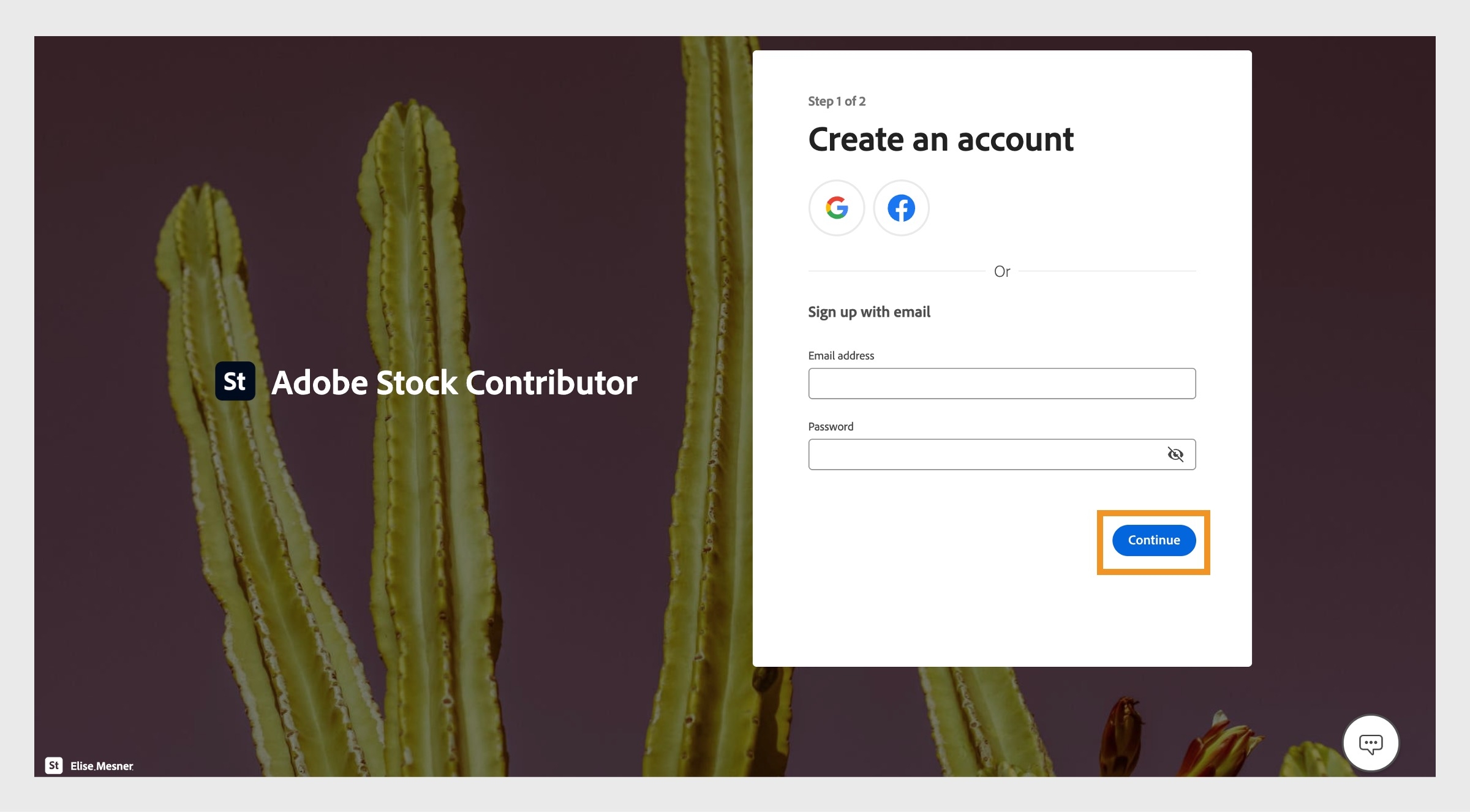 I campi Indirizzo e-mail e Password della pagina Crea un account ti consentono di inserire il tuo indirizzo e-mail e impostare una password per il tuo account Adobe.