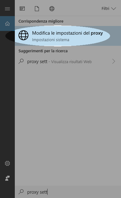 Configurate le impostazioni del proxy in Win 10 per lavorare con le librerie - Fase 1