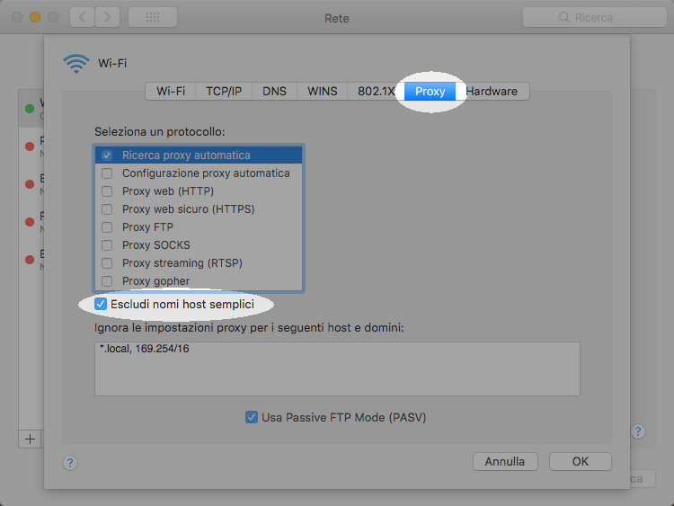 Configurare il proxy in Mac per lavorare con le librerie - Fase 5