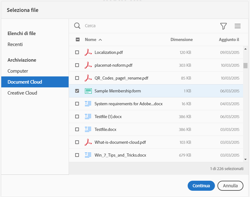 Seleziona il modulo PDF