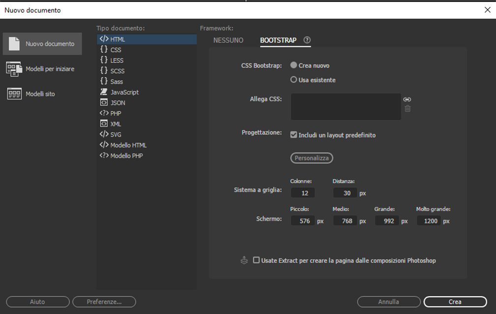 adddocument Creazione di un nuovo documento Bootstrap