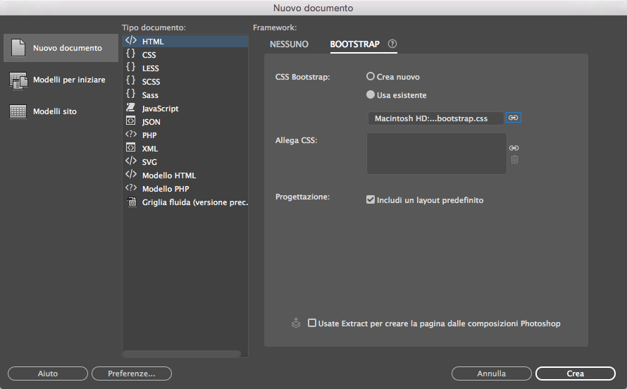 Creazione di documenti di Bootstrap utilizzando i file esistenti del framework Creazione di documenti di Bootstrap utilizzando i file esistenti del framework