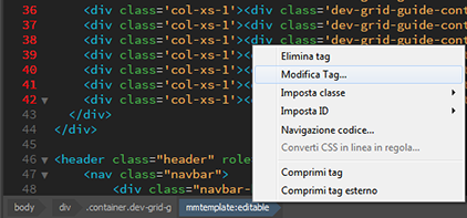 Selezionate Quick tag editor