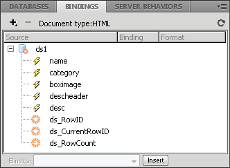 Il pannello Associazioni visualizza i dati disponibili dal dataset.