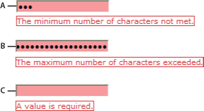 Un widget di Password convalida in vari stati