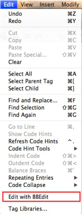 Opzione Modifica con BBEdit - prima di Dreamweaver CC