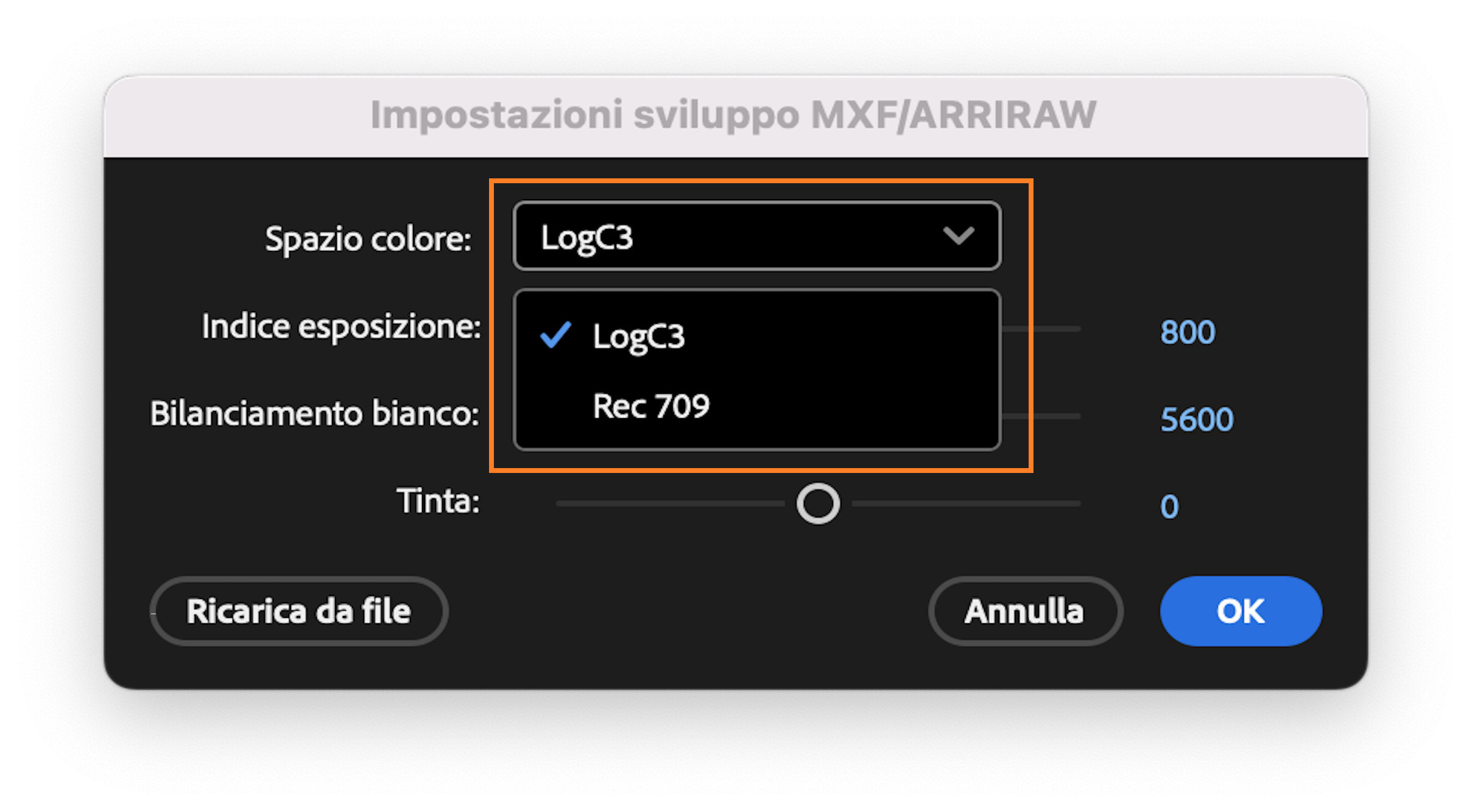 Impostazioni sorgente in Media Encoder