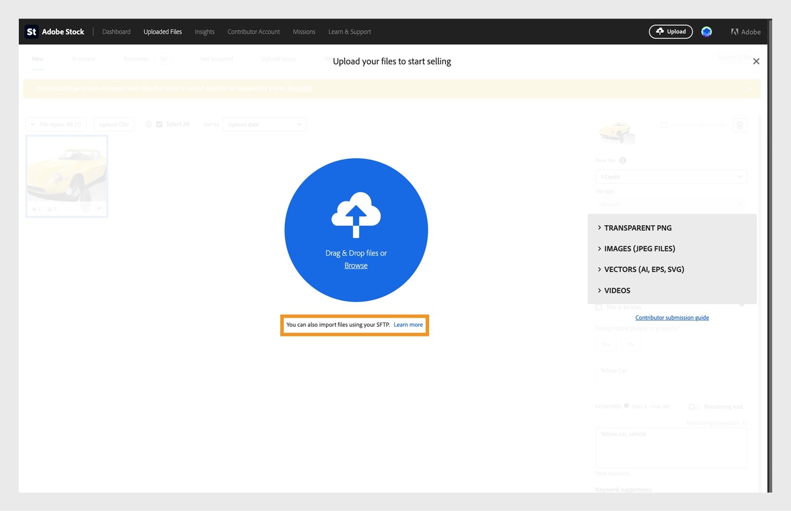 SFTP è consigliato per caricare file vettoriali di grandi dimensioni o più file contemporaneamente, garantendo trasferimenti più veloci e affidabili rispetto ai caricamenti tramite browser.