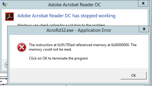Windows における Acrobat Dc の断続的なクラッシュを解決