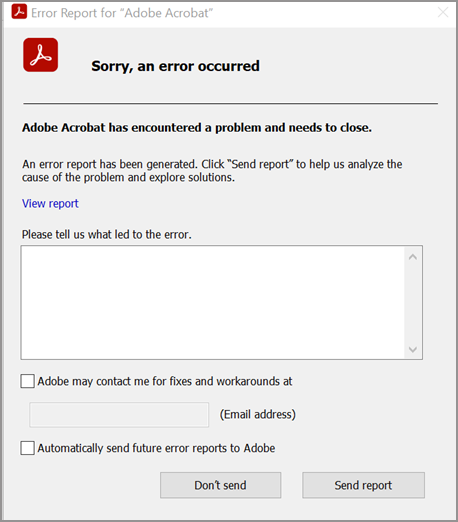 Windows における Acrobat Dc の断続的なクラッシュを解決 Windows における Acrobat Dc の断続的なクラッシュを解決