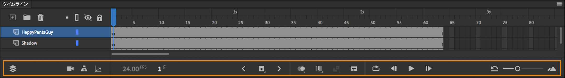 Animate でのタイムラインの使用