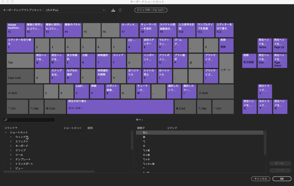 ショートカットの検索とカスタマイズ