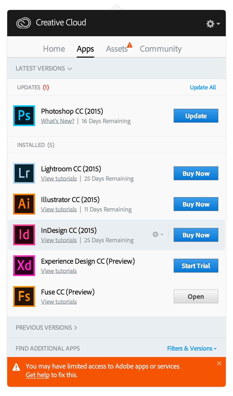 Creative Cloud デスクトップアプリケーションにおける制限付きアクセスエラー