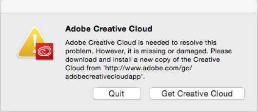 「この問題を解決するには、Adobe Creative Cloud が必要です」エラーメッセージ