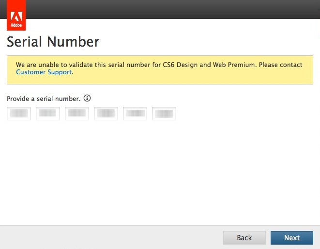 エラー：シリアル番号を確認できません | CS6