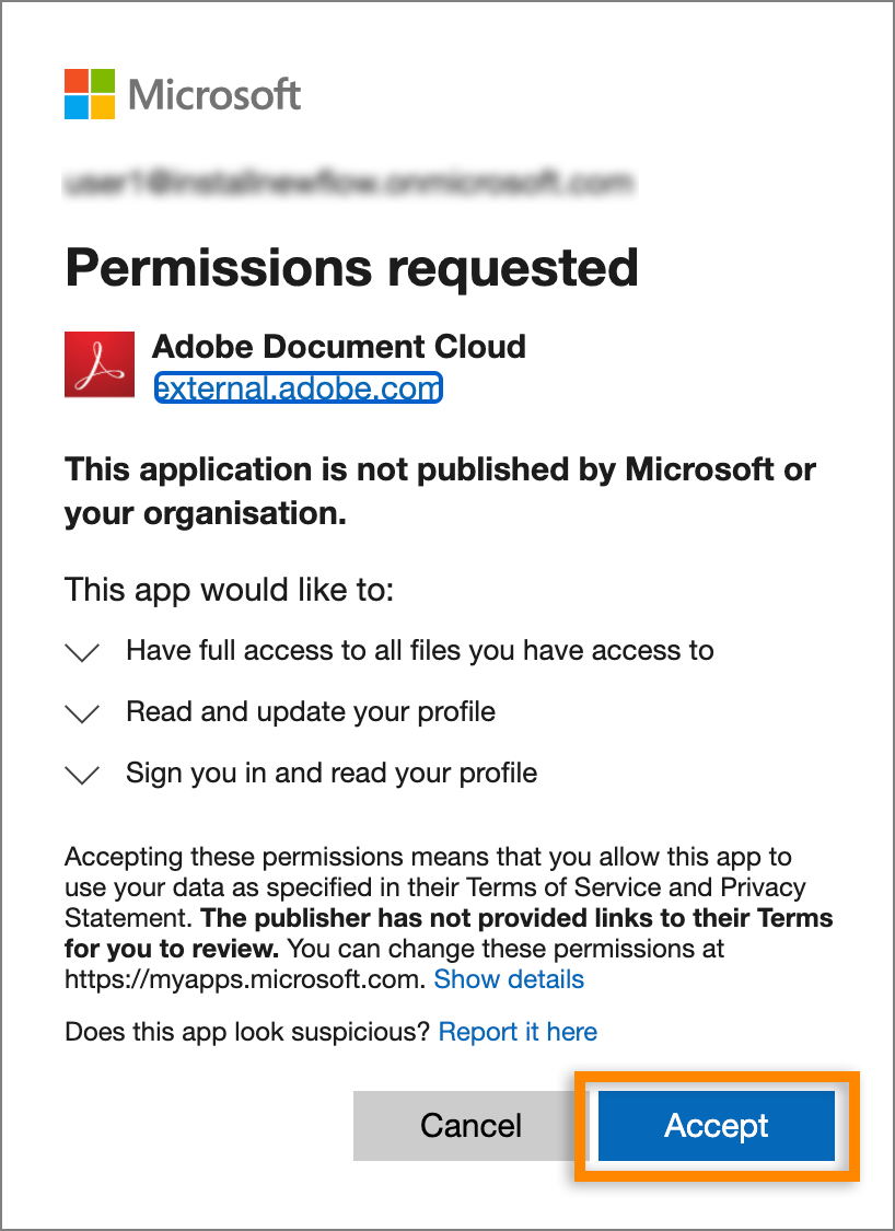 個人ユーザー用の権限ダイアログ
