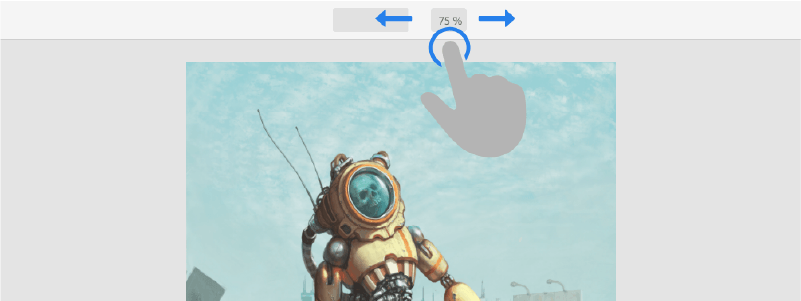 ズーム率ボックスを横にスクロールして、表示比率を調整します