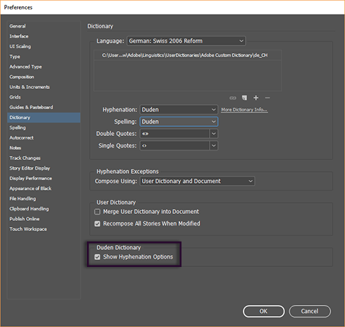 Indesign のスペルチェックと言語の辞書