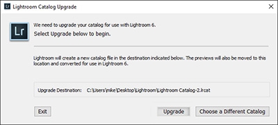 Lightroom カタログのアップグレードダイアログボックス Lightroom カタログのアップグレードダイアログボックス