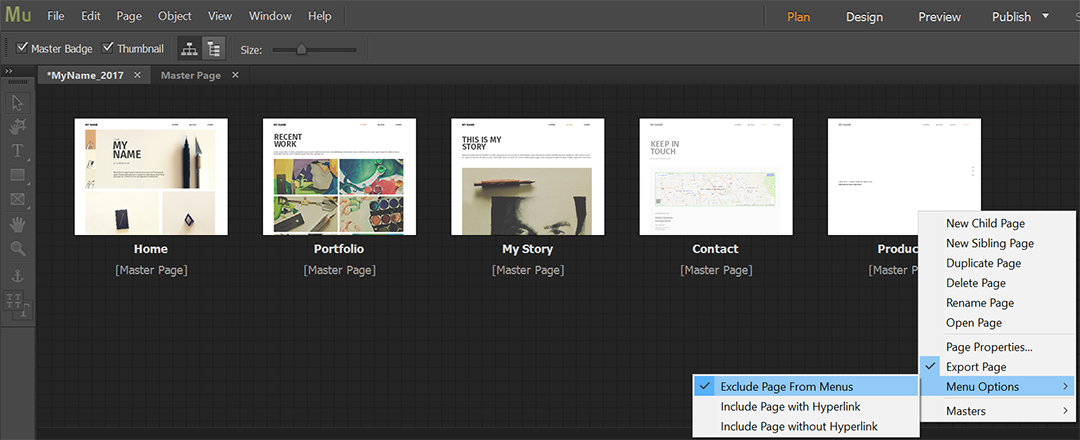 Adobe Muse での水平または垂直のメニューの使用