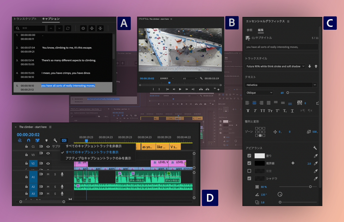 Premiere Pro でのキャプションの操作