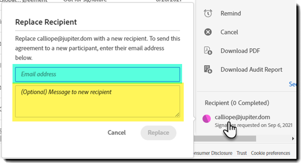 現在の受信者の置き換え