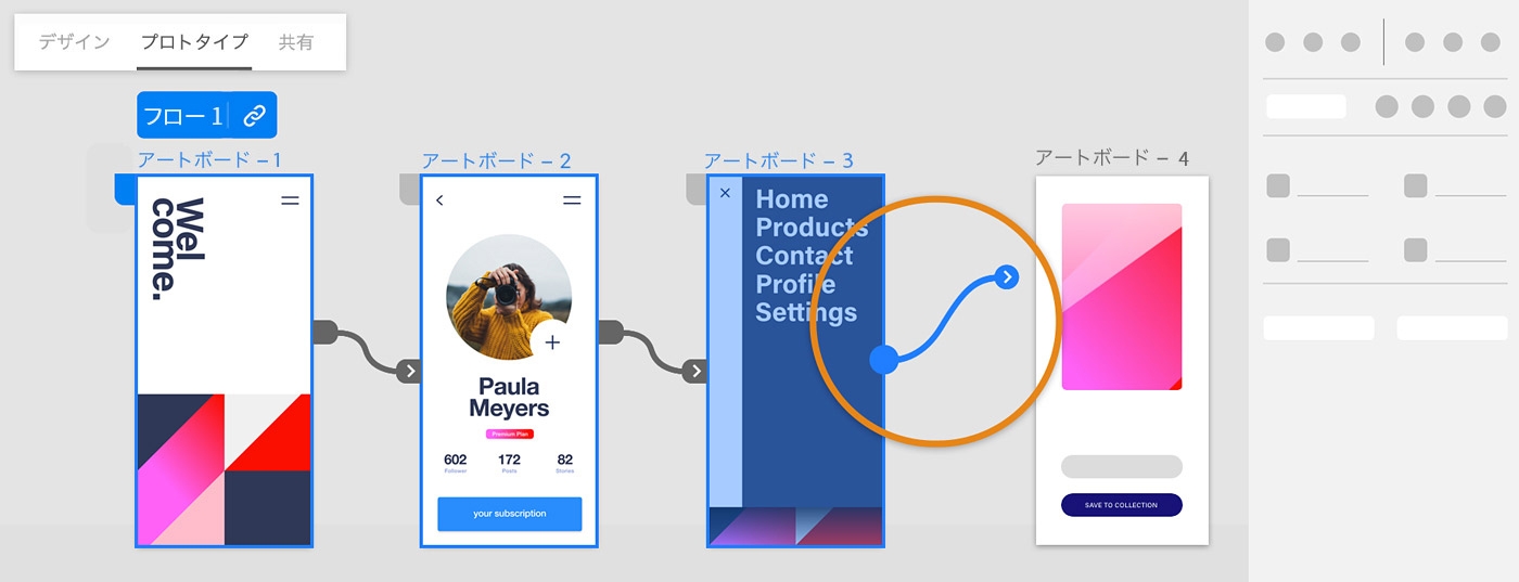 デザインモードから選択したアートボードを共有する