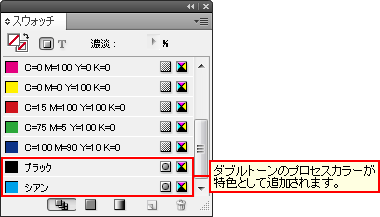 ダブルトーンのプロセスカラーが特色で追加される Illustrator Indesign Cs3 Cs4