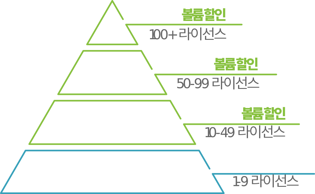 라이선스 수에 대한 볼륨 할인 피라미드 표시