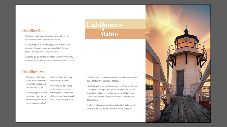미리 보기 상태로 보여지는 InDesign 최종 레이아웃 디자인