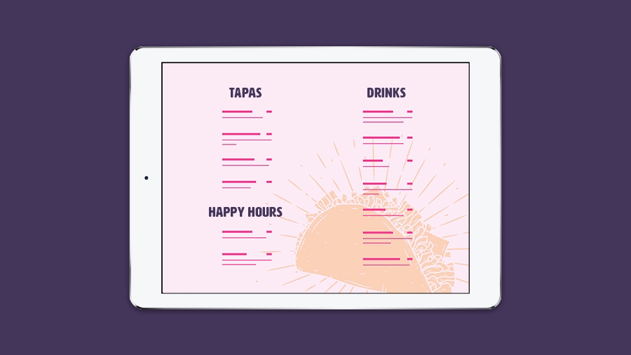 태블릿 디바이스에 표시된 Fiesta Fresh 메뉴