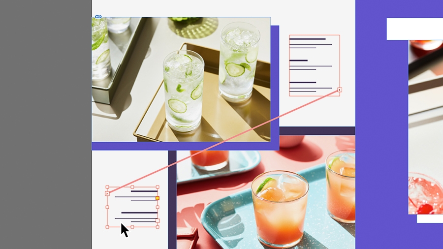 텍스트가 흐르도록 두 텍스트 상자가 연결됨