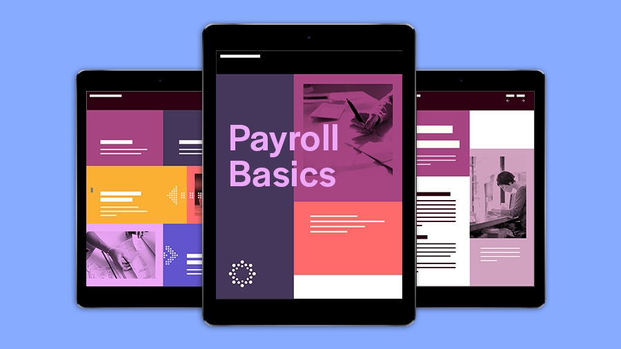 세 개의 태블릿 디바이스에 표시된 디지털 문서의 페이지 레이아웃