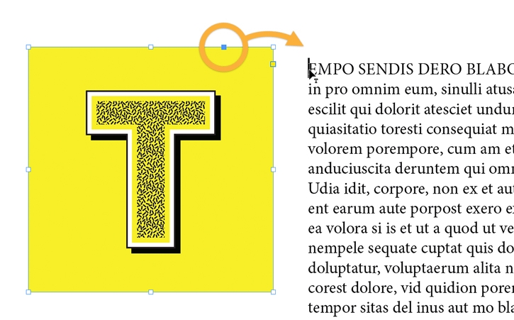 프레임 위의 파란 사각형을 텍스트의 시작 부분으로 Shift+드래그